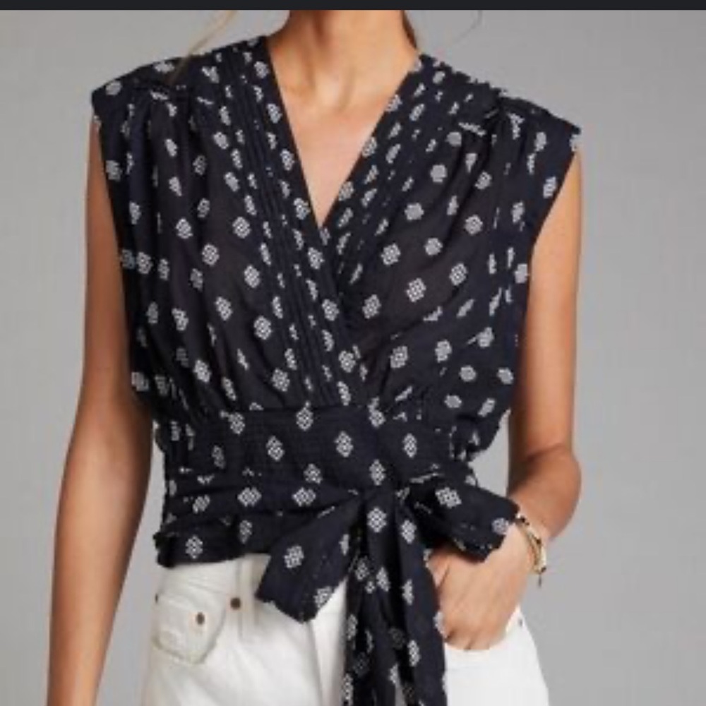 Anthropologie Sleeveless Tie wrap surplice top